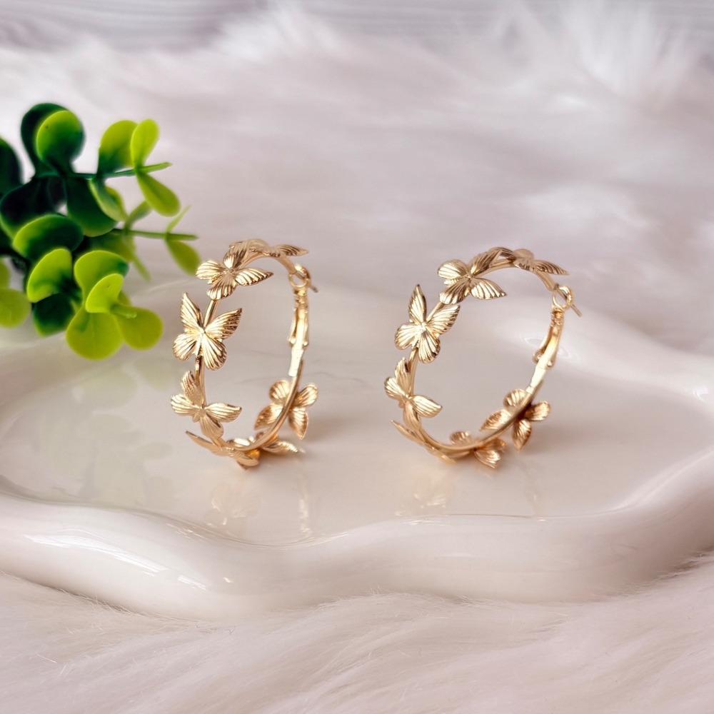 Gold Butterfly Hoop Earrings
